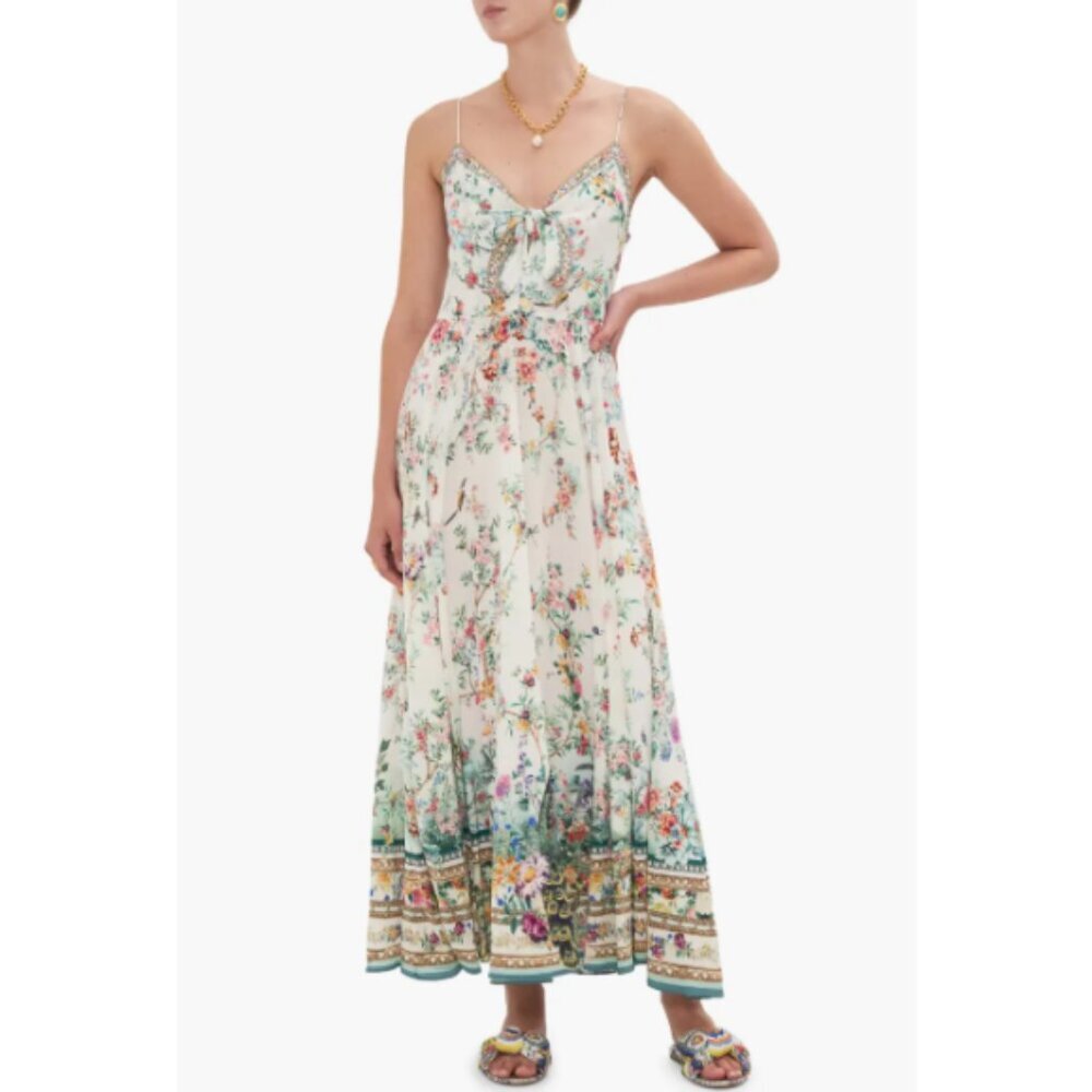 Camilla Floral Maxi Dress - White and Green